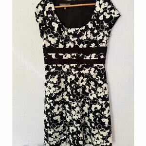 Donna Ricco Dress Black White Flowers Midi Short Sleeve Womens Size 12